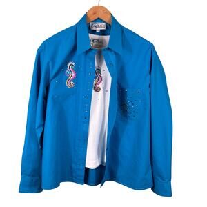 Las Olas Women's Size Medium Studded Seahorse Polo and Shirt Nautical Theme Wear